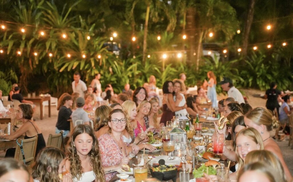 Dinner gathering and sharing meals at the Pura Vida Retreat in Costa Rica.